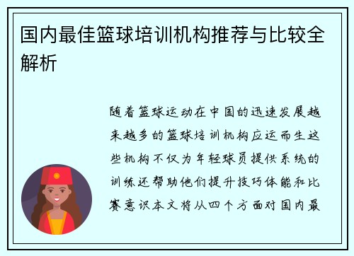 国内最佳篮球培训机构推荐与比较全解析